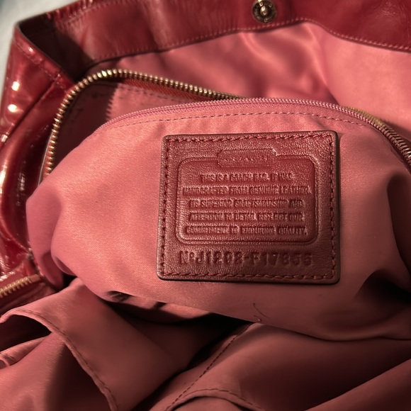 Patent Leather red used coach bag some wear scratches.Still nice,pouches in it. - Picture 9 of 16